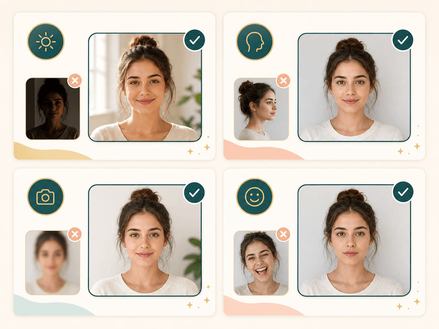 Photo quality cards for an AI attractiveness test upload