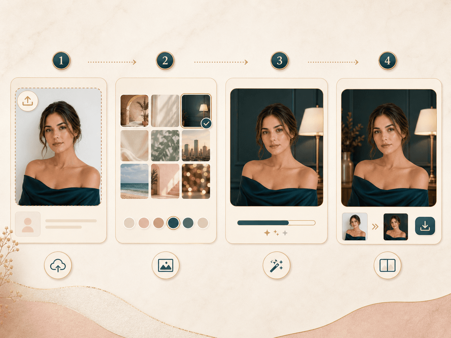Workflow image showing how to use an AI background changer for a portrait