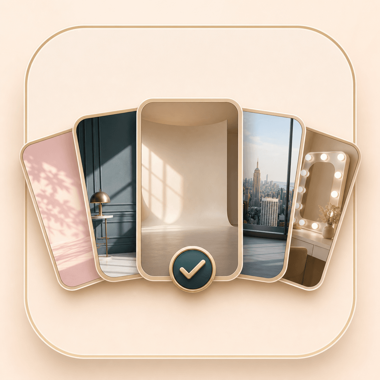 Icon showing curated background scene cards for portrait replacement