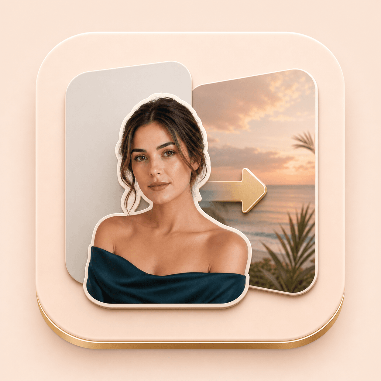 Icon showing a portrait subject kept unchanged while a new background layer slides behind