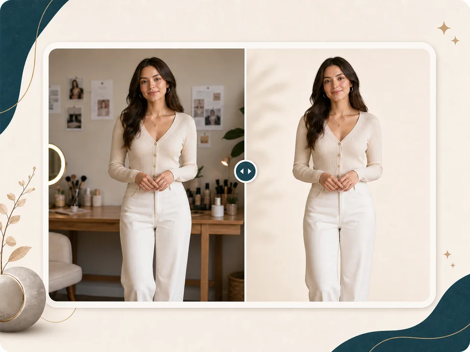 Before and after slider preview for portrait background removal