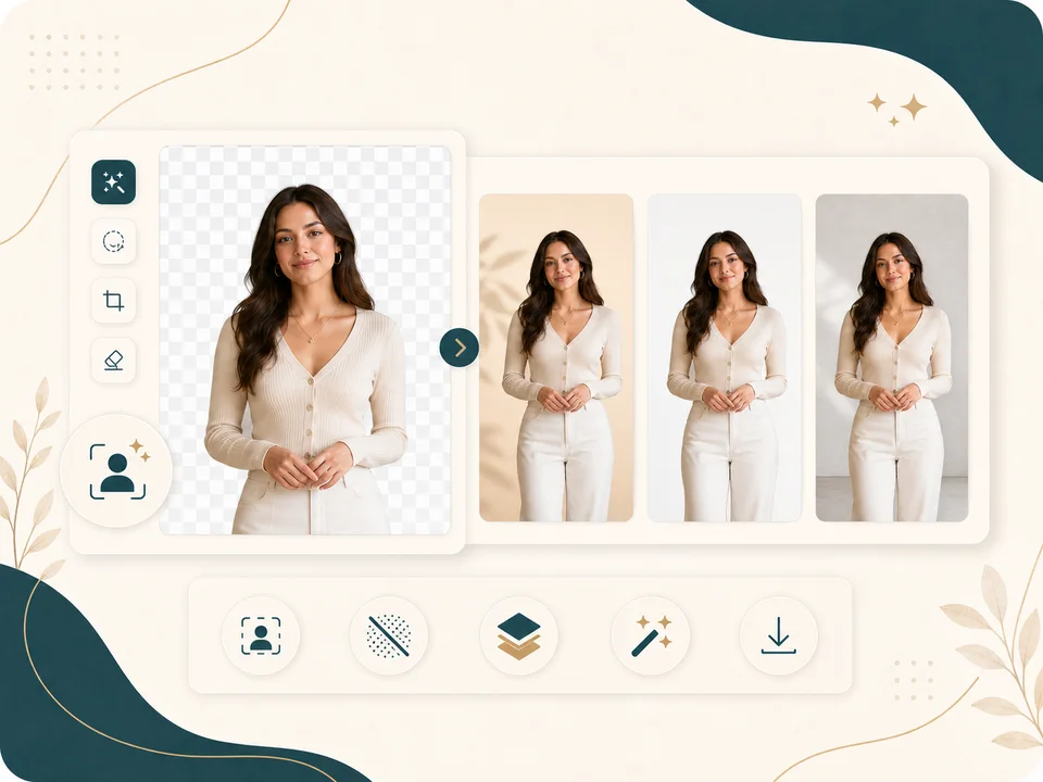 Portrait preview with warm cream, soft white, and light gray background options