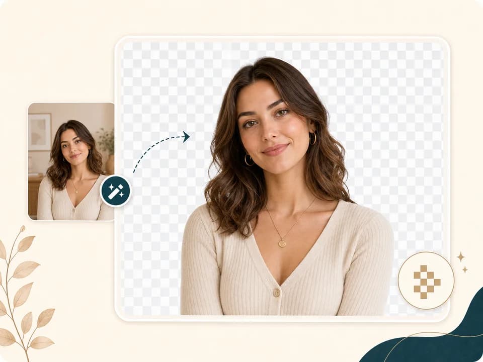 Portrait cutout on a checkerboard preview for AI background remover output