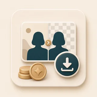 Icon showing a completed background remover result with credit tokens