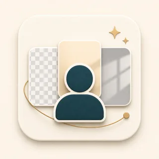 Icon showing transparent, cream, and gray output styles for portrait background removal
