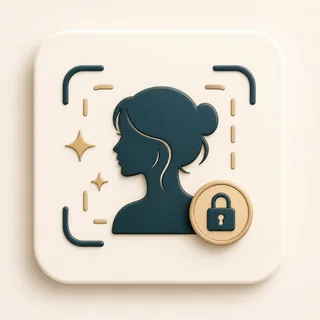 Icon showing a locked portrait silhouette for identity preserving background removal