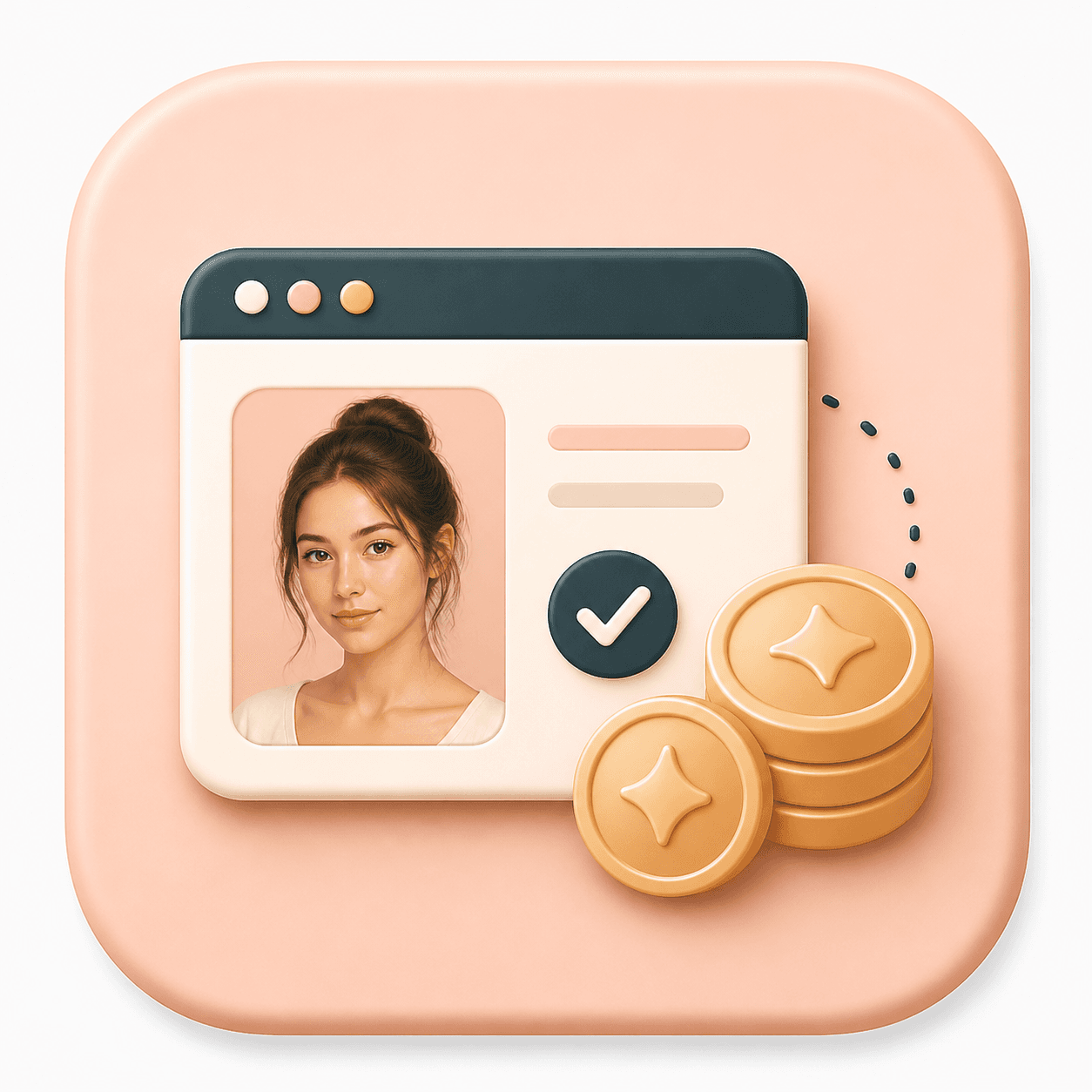 Icon showing credit tokens beside a beauty filter browser card