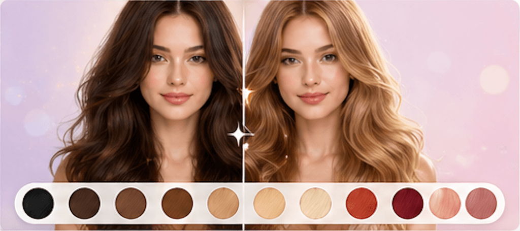 AI Hair Color Changer preview with multiple hair color results