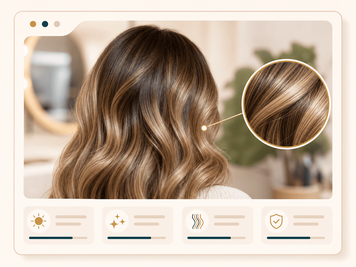 Close up hair texture preview with realistic highlights, roots, and shine