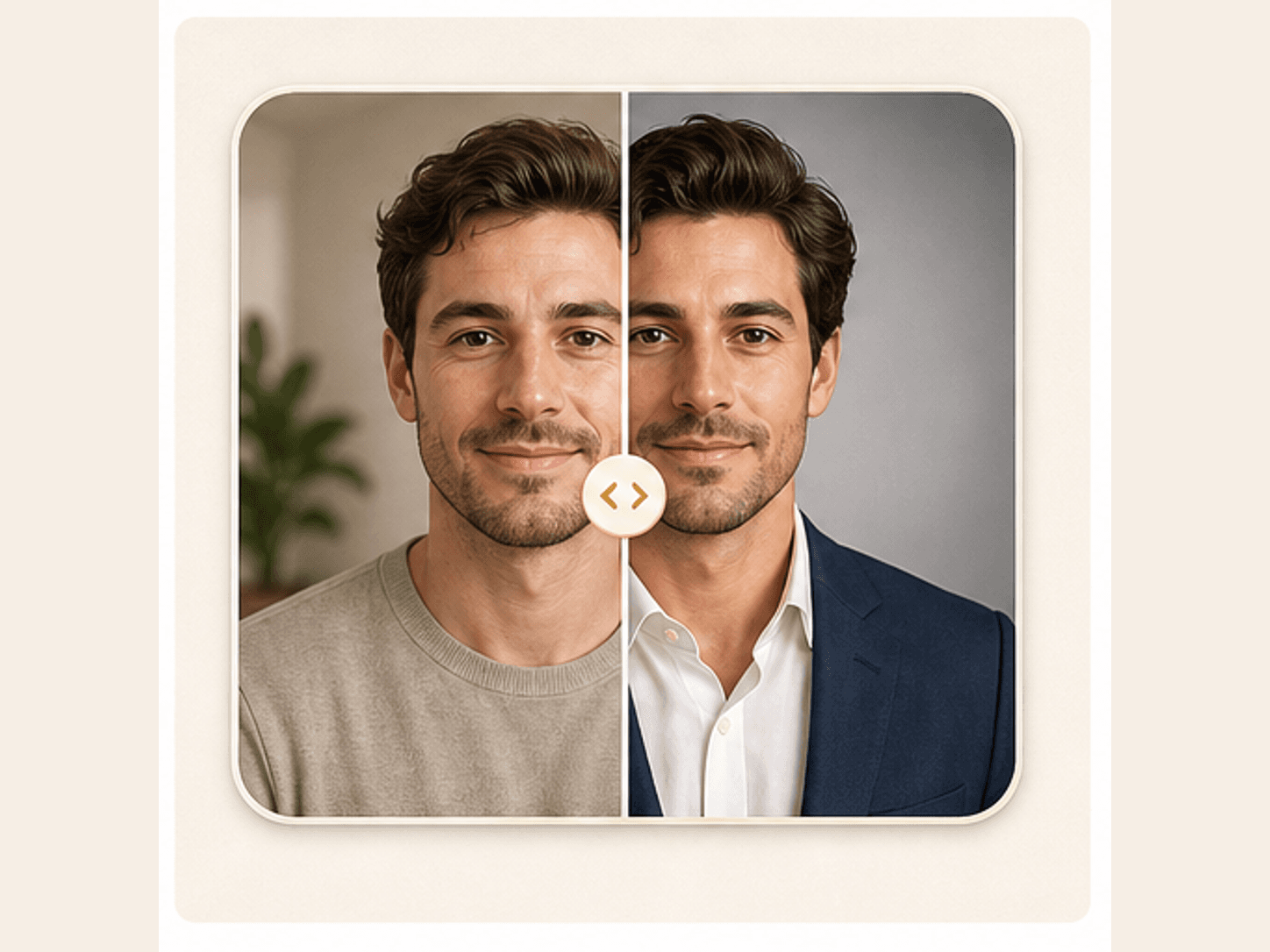 Before and after AI headshot review with a visual comparison slider