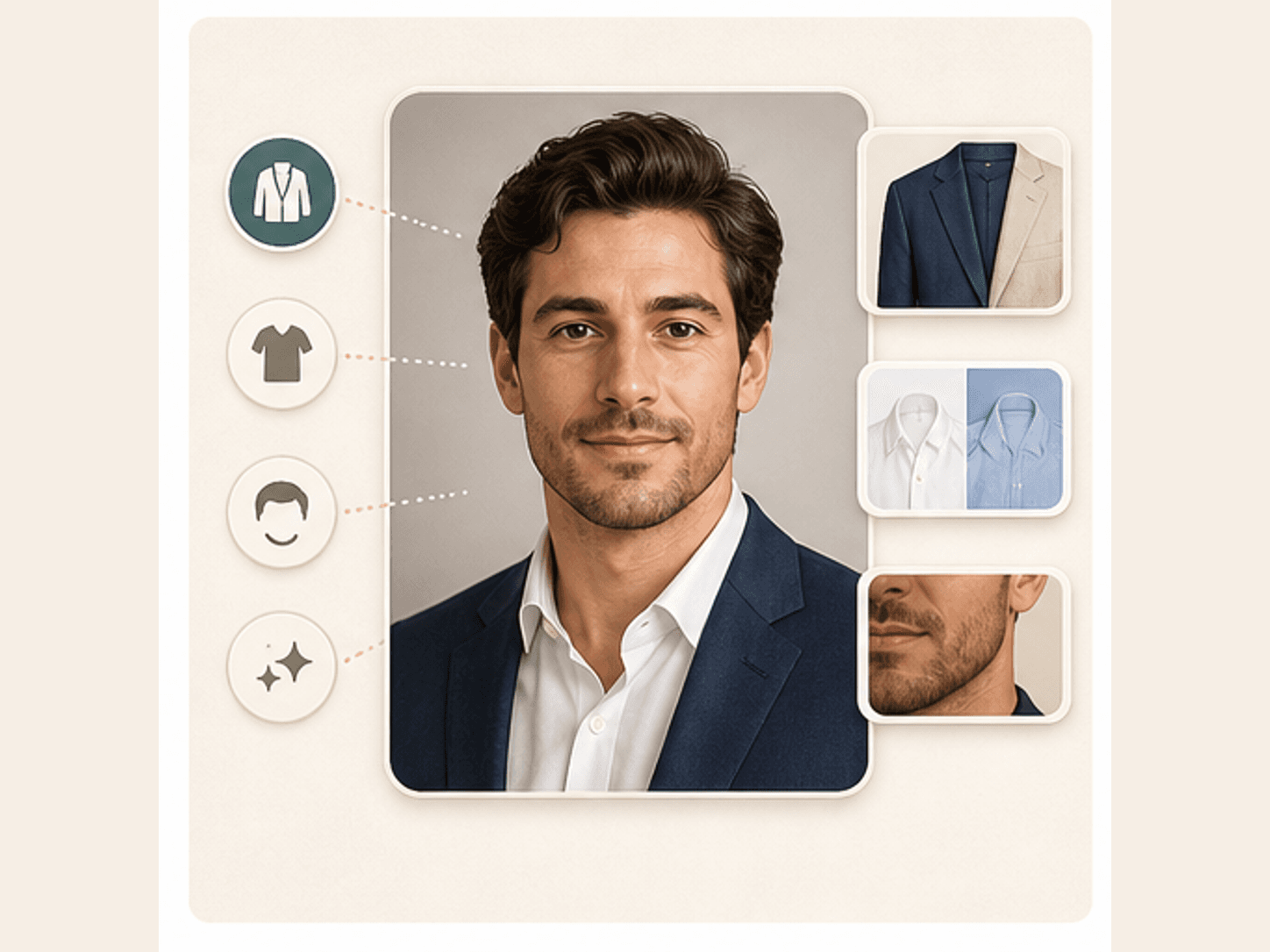 Wardrobe and grooming polish controls for an AI professional headshot