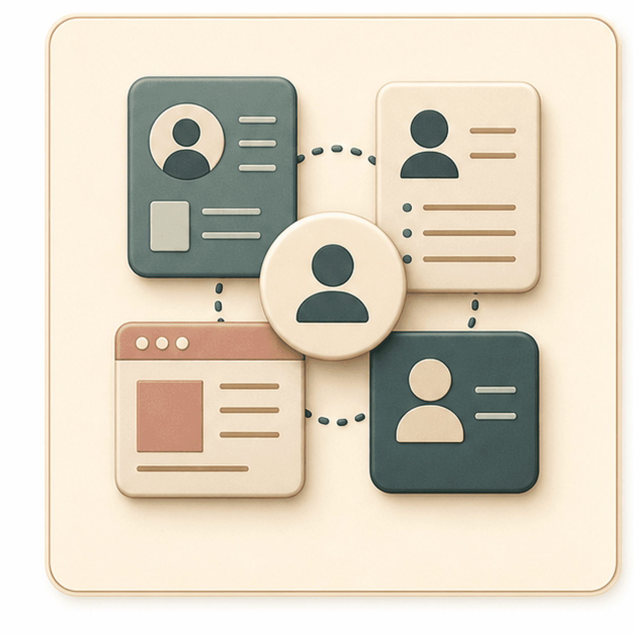 Icon showing profile cards for resume, website, and professional bio use