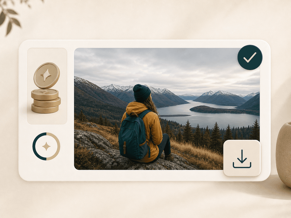 Completed AI Image Extender result with download and credit tokens