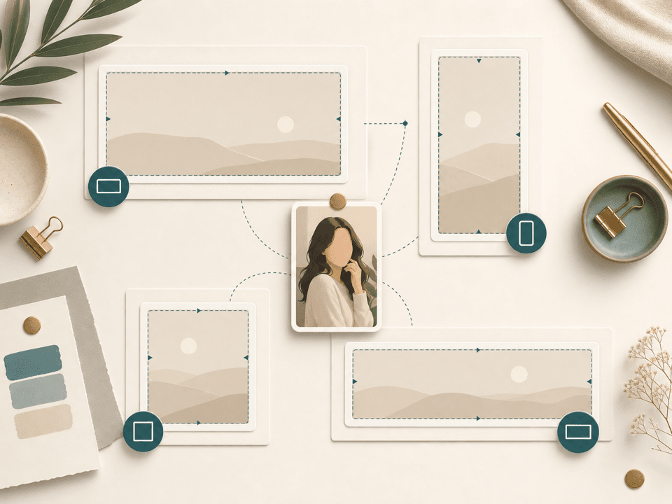 Aspect ratio cards for wide, tall, square, and social AI Image Extender outputs