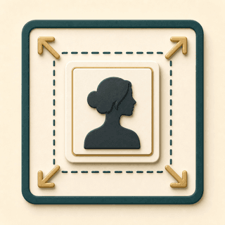 Icon showing a portrait expanding into a wider canvas