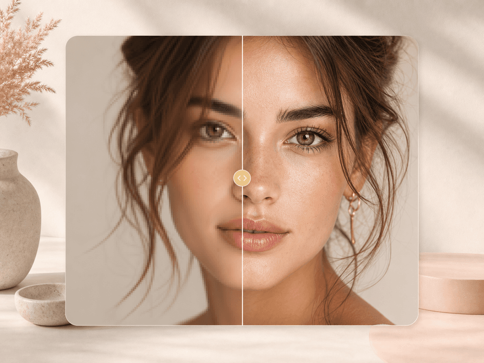 Portrait detail recovery before and after image for AI Image Upscaler
