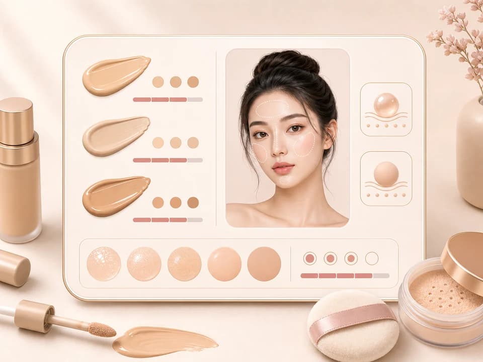 Foundation and finish swatches for base makeup recommendations