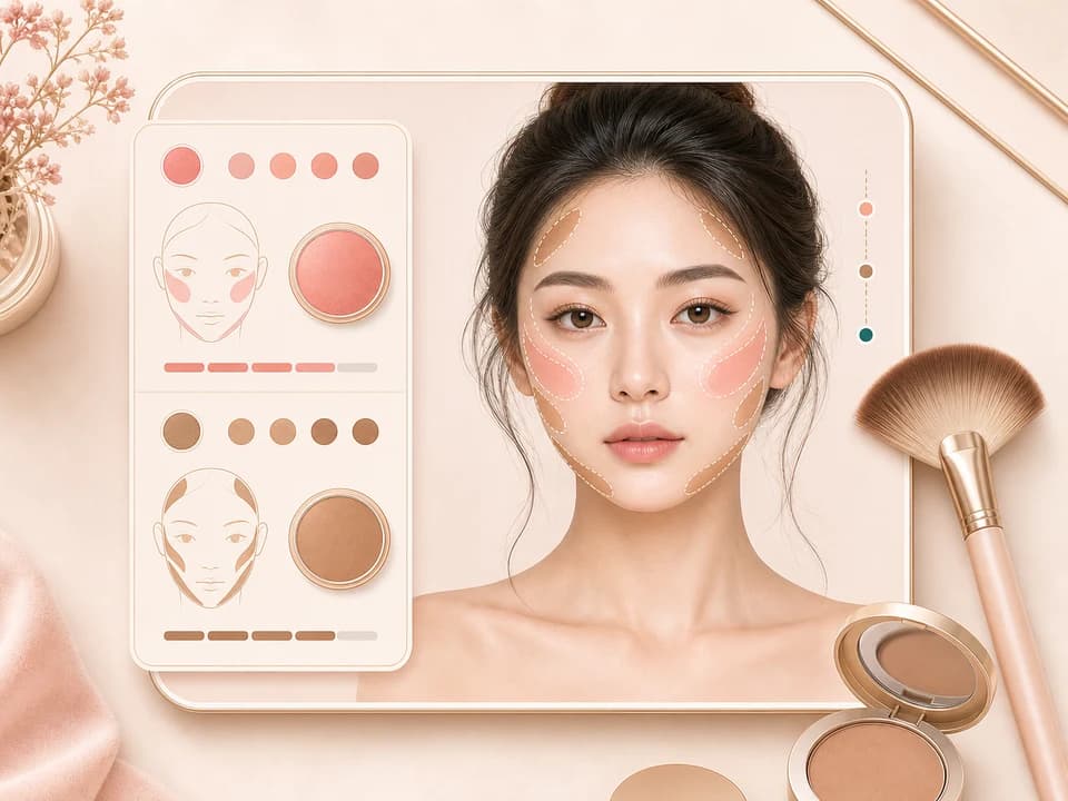 Portrait with blush and contour placement cues for makeup analysis