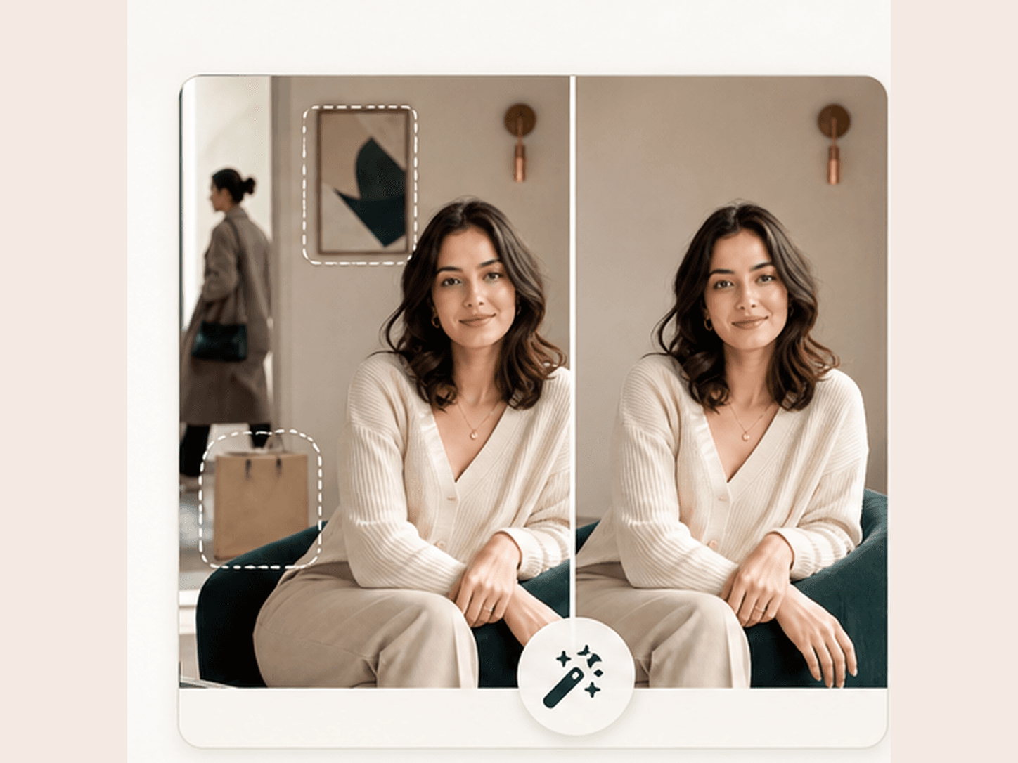 Before and after portrait preview with background clutter removed