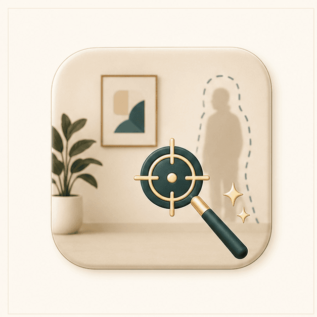 Icon showing a targeted cleanup lens over a background distraction