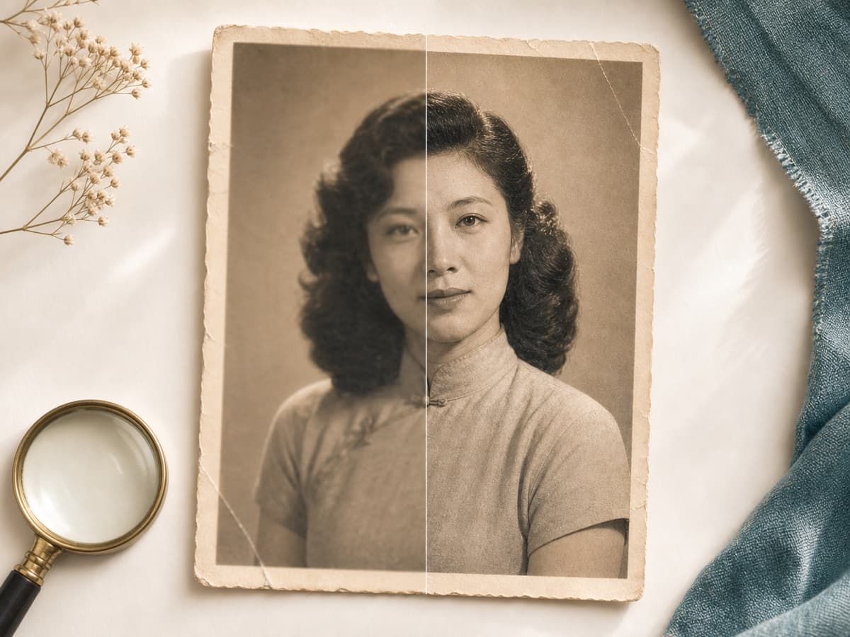 Soft vintage portrait being sharpened with natural facial detail