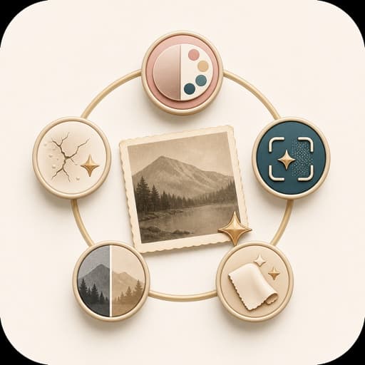 Icon showing restoration focus choices for old photo repair