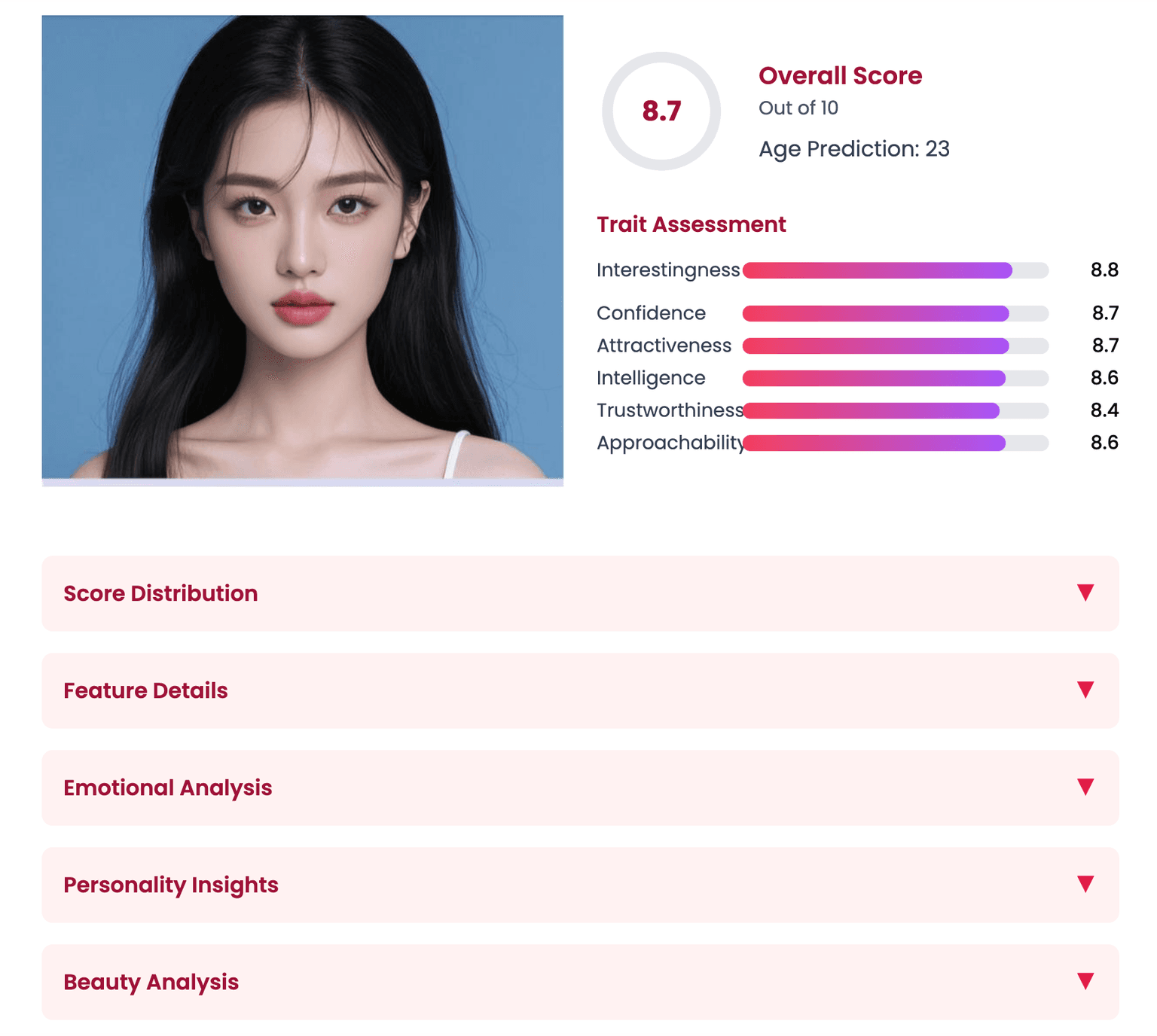 AI attractiveness test result preview