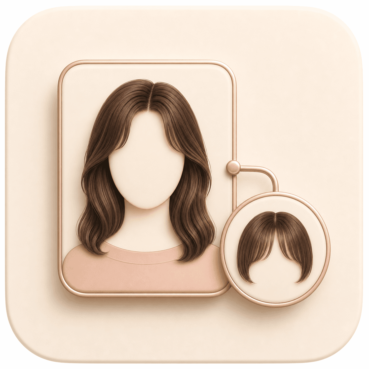Icon showing a portrait card connected to a bangs style swatch