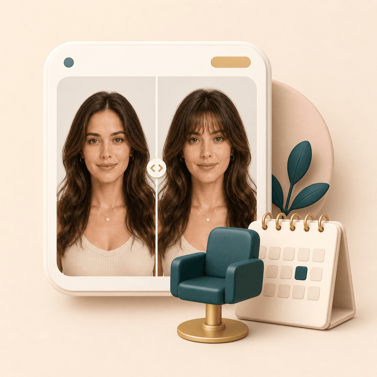 Icon showing a before and after bangs preview prepared before a haircut appointment