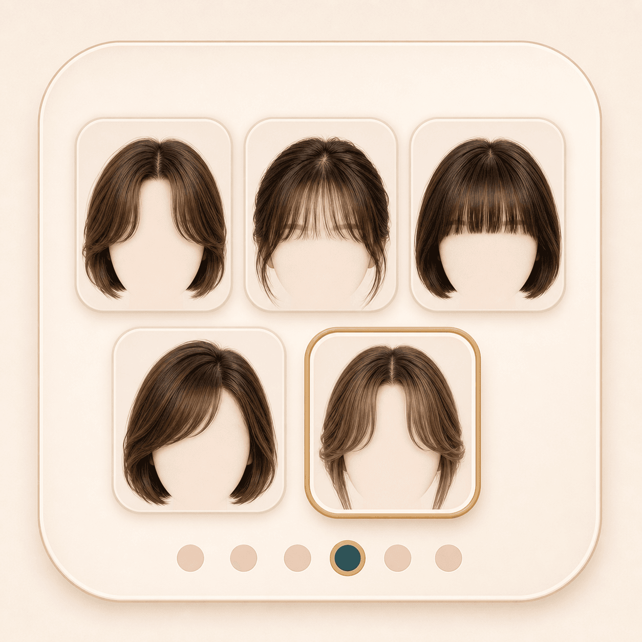 Icon showing several bangs style swatches inside a simple selector