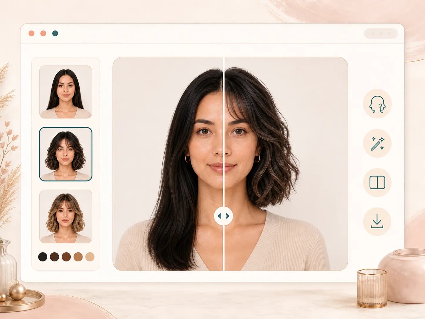 Before and after slider preview for a blurred face result