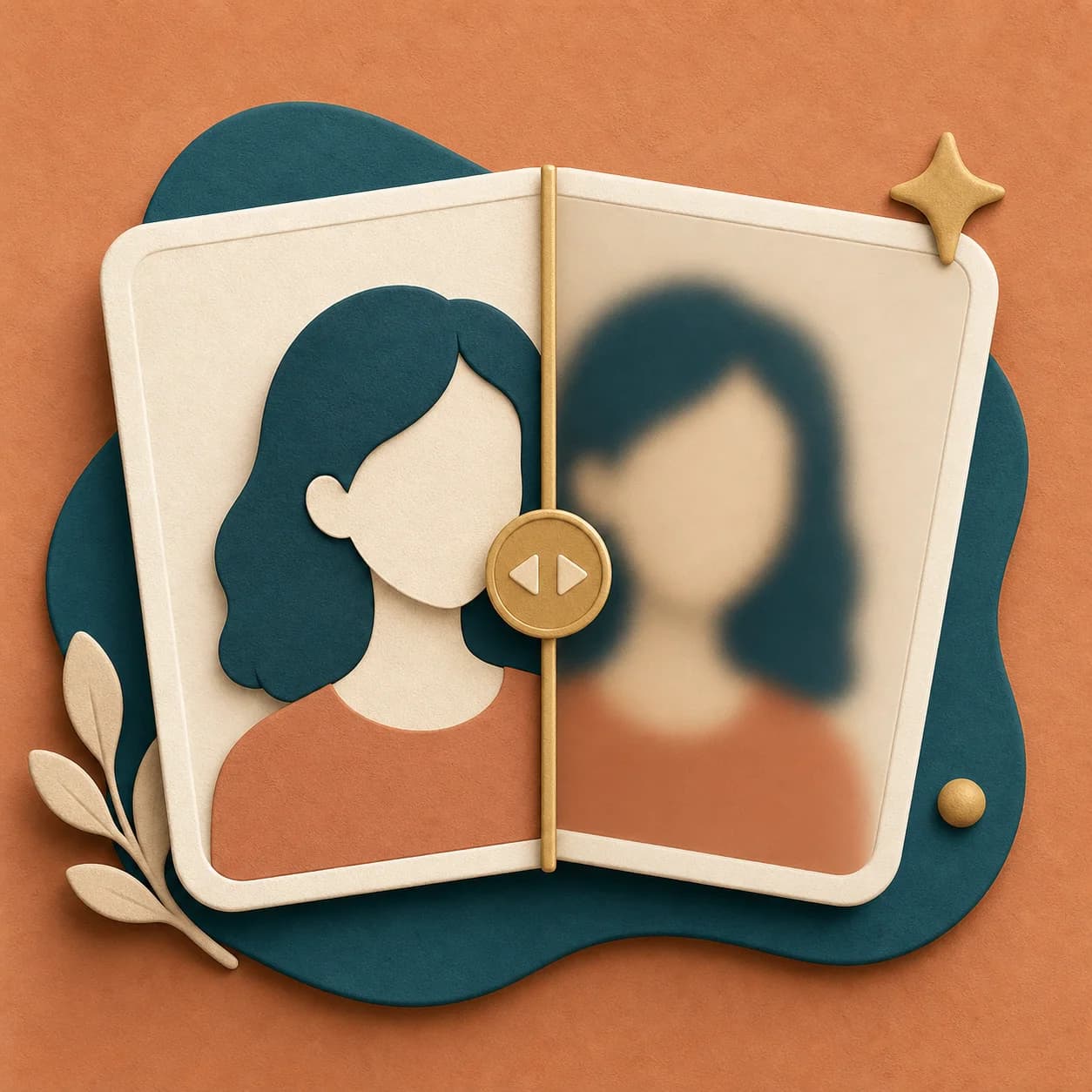 Icon showing a before and after review for a blurred face result
