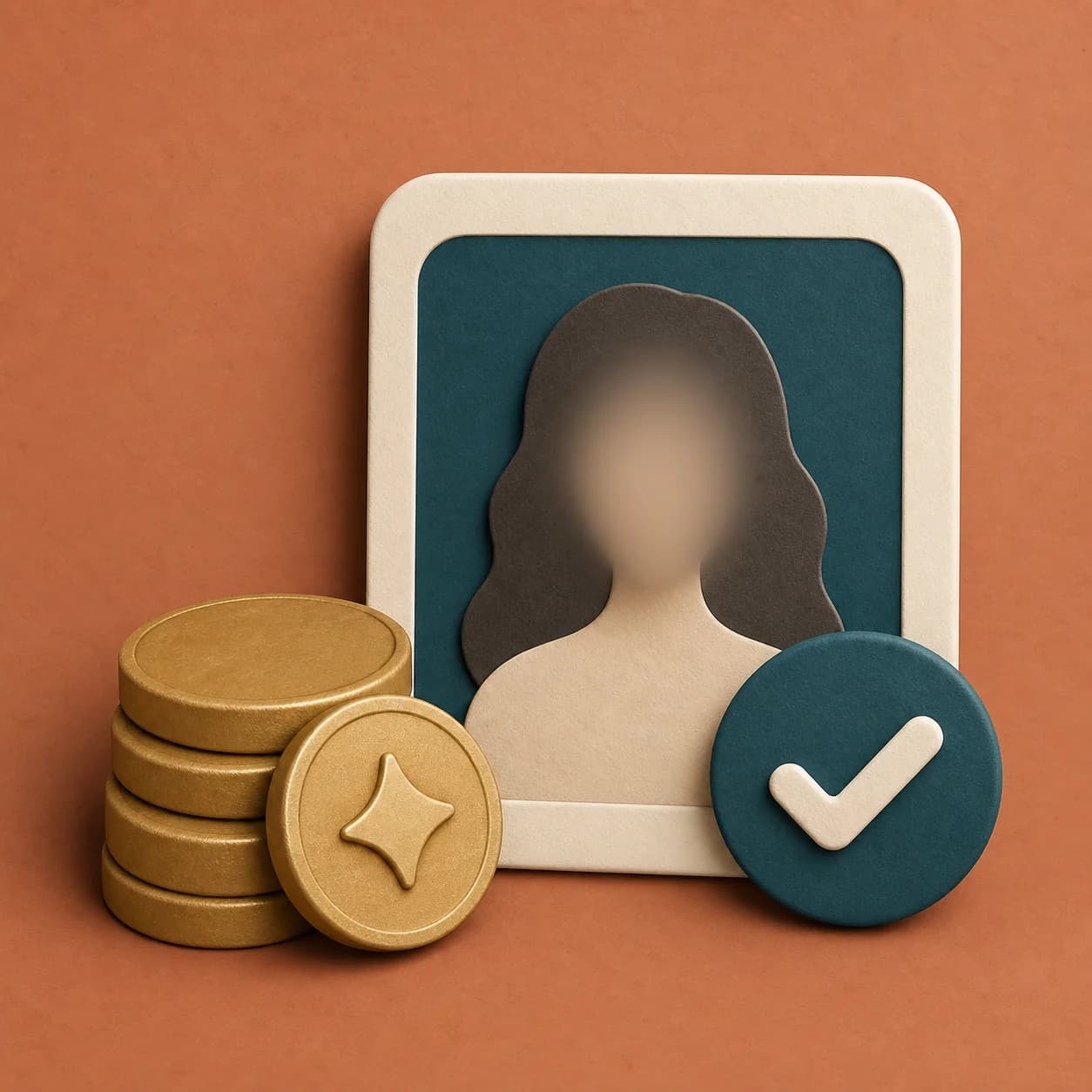 Icon showing credit tokens and a completed blurred face image