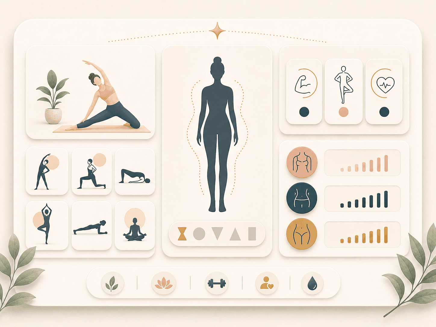 Fitness guidance cards connected to a body shape result