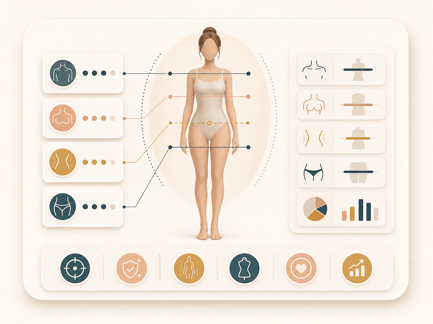 Body proportion analysis with shoulder waist bust and hip guides