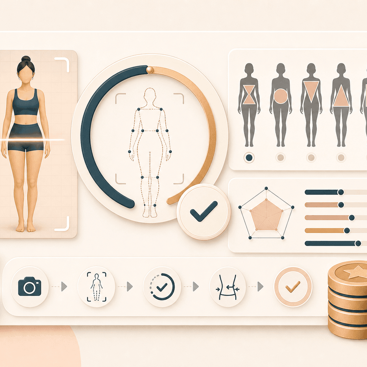 Icon showing a successful body shape scan with credit tokens