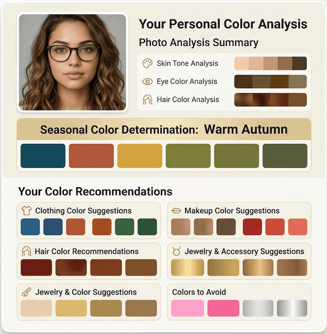 AI color analysis preview showing a portrait and seasonal palette