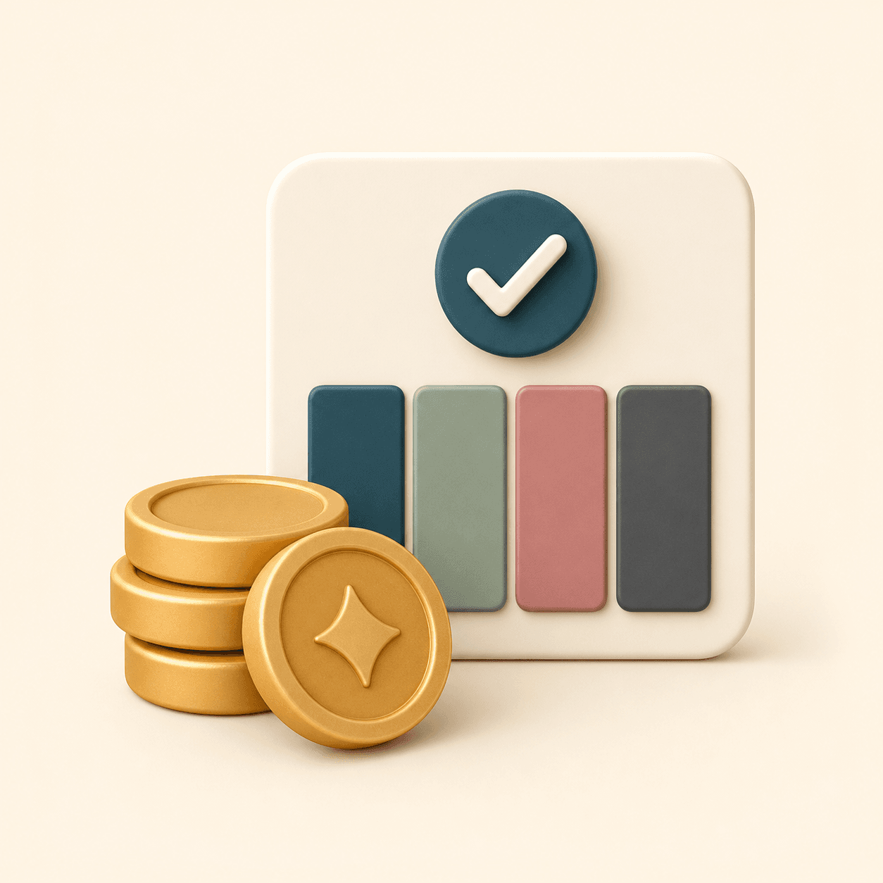Icon showing credit tokens beside a completed color palette