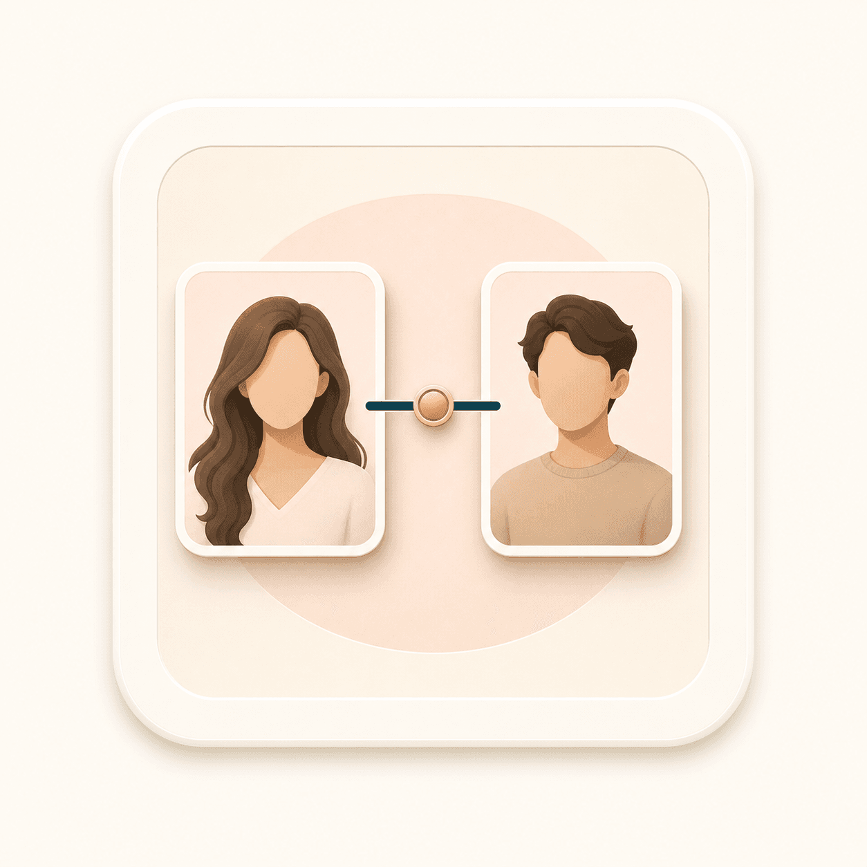 Icon showing two portrait cards connected for a focused one to one face comparison workflow