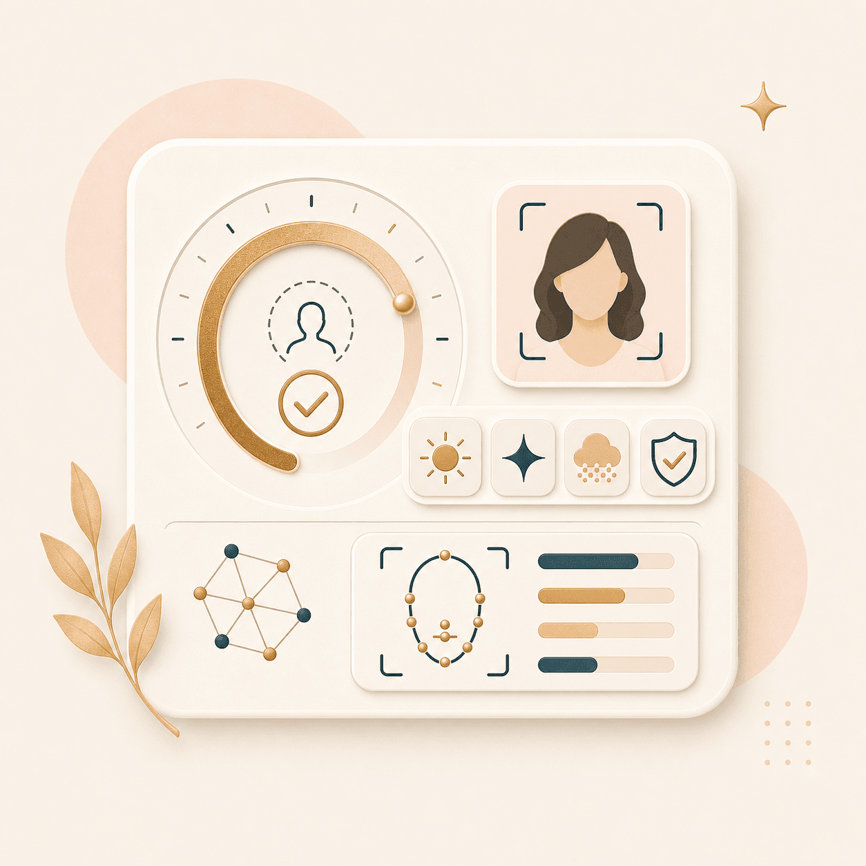 Icon showing a result panel with confidence, quality, face box, and landmark signals