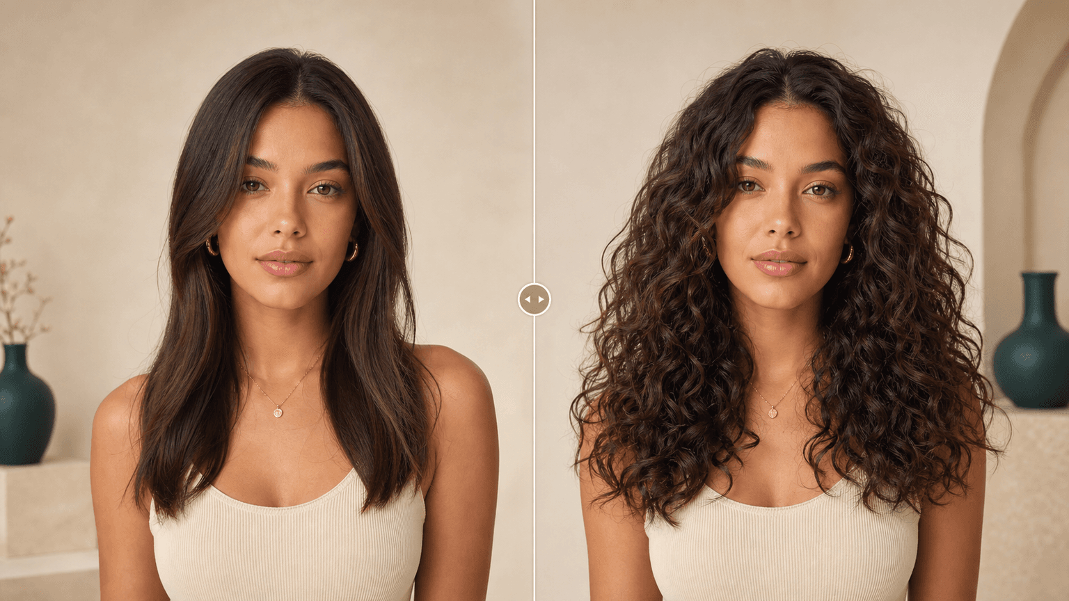 Curly Hair Filter before and after preview with straight hair and curly hair