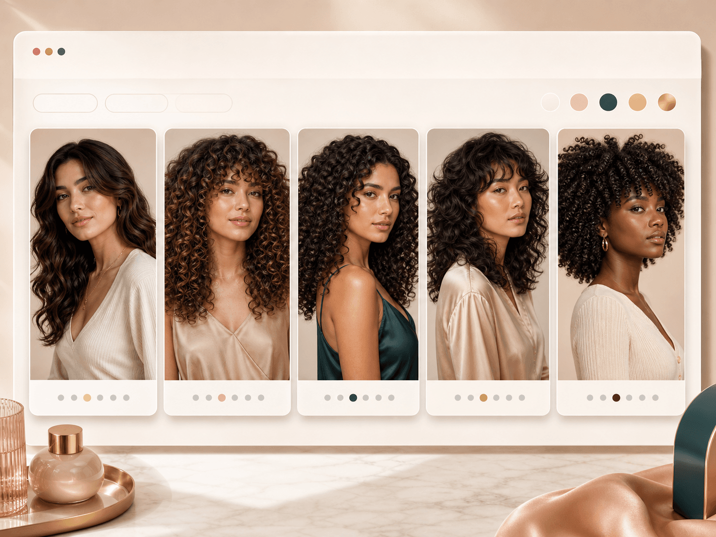 Curly hair filter preset gallery with waves, curls, soft perm, and coils