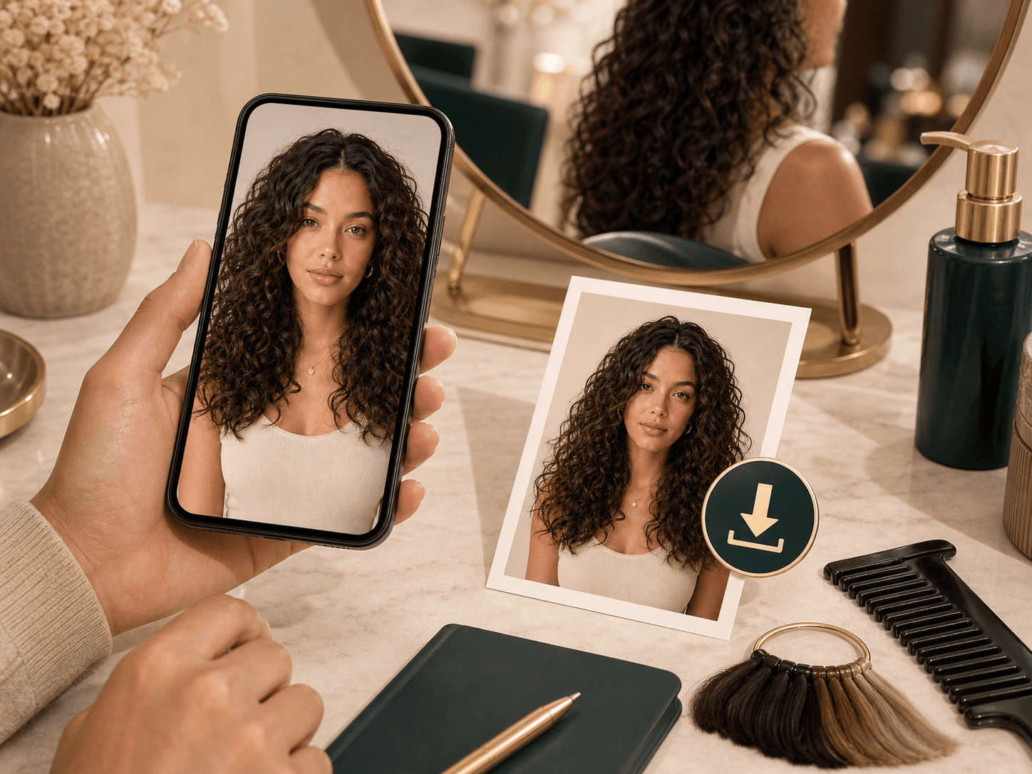 Curly hair preview saved as a salon reference