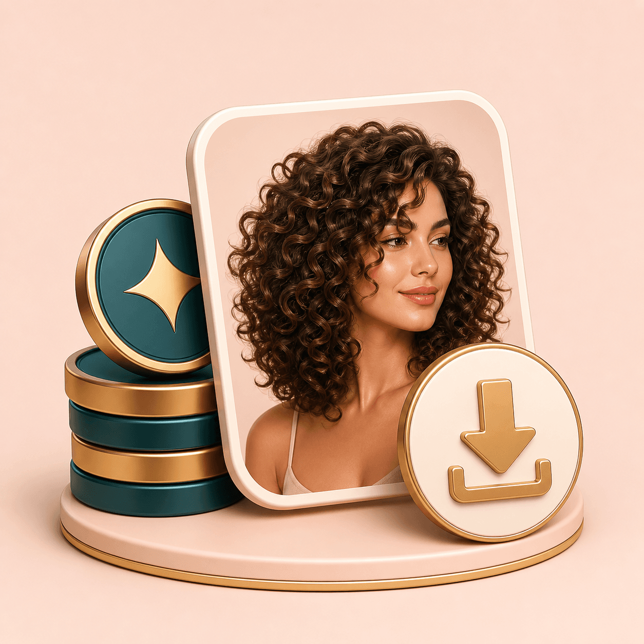 Icon showing credits and a downloadable curly hair preview