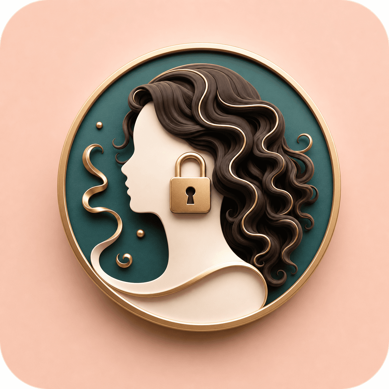 Icon showing a locked face with curl strands for identity aware hair editing