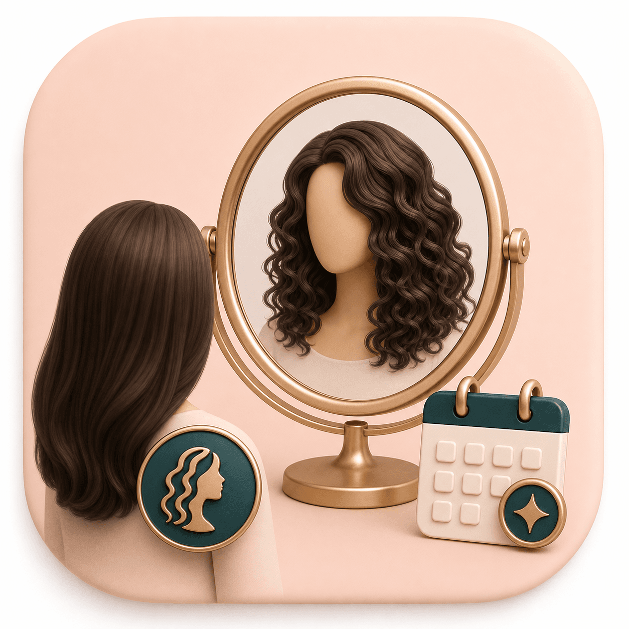 Icon showing a salon mirror preview for a curly hair filter