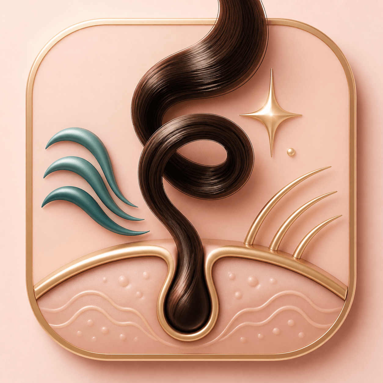 Icon showing curl strand texture, shine, and volume