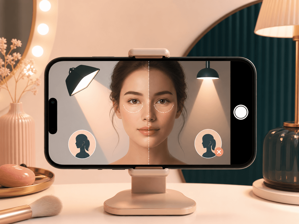 Phone camera lighting setup for an under eye test
