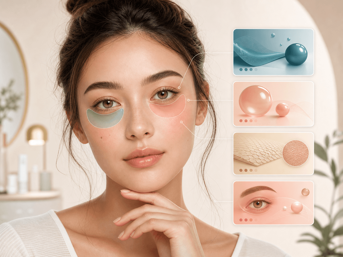 Under eye cue breakdown with highlighted eye area and result cards