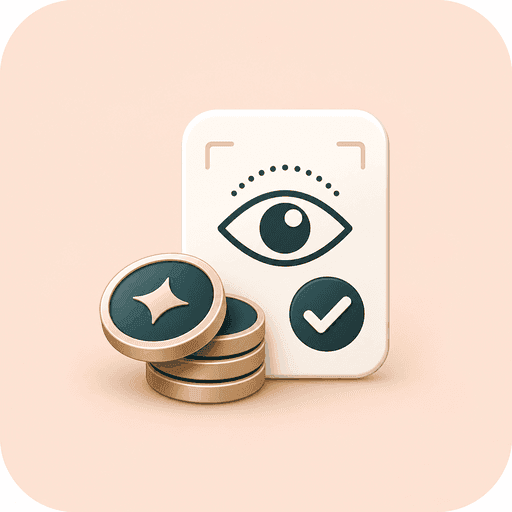 Icon showing credit tokens beside an eye analysis card